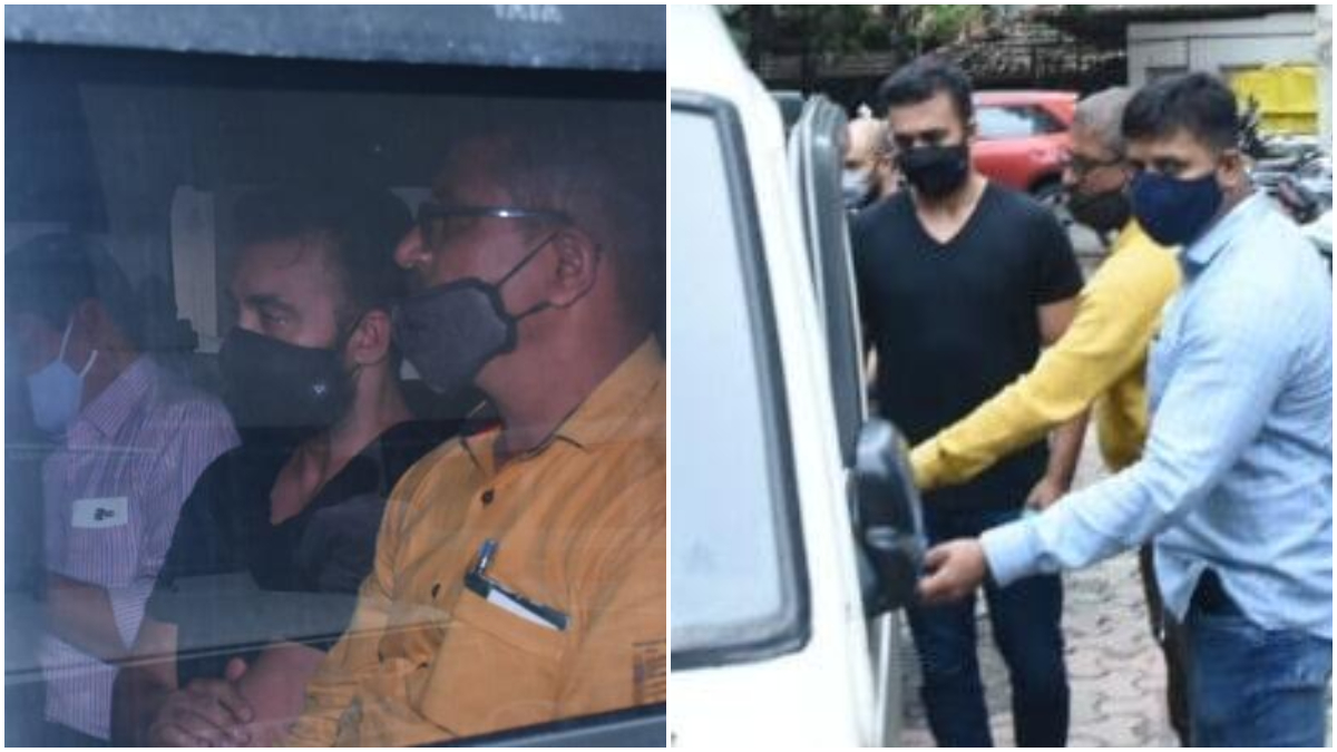 After getting police custody till July 23, Raj Kundra medical test again today:  बॉलीवुड एक्ट्रेस शिल्पा शेट्टी (Shilpa Shetty) के पति और नामी बिजनेसमैन राज कुंद्रा (Raj Kundra) की गिरफ्तारी के बाद उन्हें कोर्ट ने 23 जुलाई तक पुलिस कस्टडी में भेजा है। उन पर अश्लील फिल्में बनाने जैसा गंभीर आरोप लगा है। इसी बीच एक बाद फिर राज कुंद्रा की मेडिकल टेस्ट कराई गई है। राज को बुधवार की सुबह पुलिस के साथ अस्पताल के बाहर देखा गया। इस दौरान वह मेडिकल टेस्ट के बाद अस्पताल से बाहर निकलते स्पॉट किए गए। इस पूरे मामले में राज के अलावा 11 और लोगों को गिरफ्तार किया गया है। गुरुवार को राज कुंद्रा की फिर से कोर्ट में पेशी होनी है। देखें इन वायरल तस्वीरों को- (फोटो साभार- @instagram)